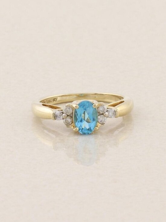 Jewelry - 10k Yellow Gold Natural Swiss Blue Topaz & Diamond Ring Size 7 1/4
